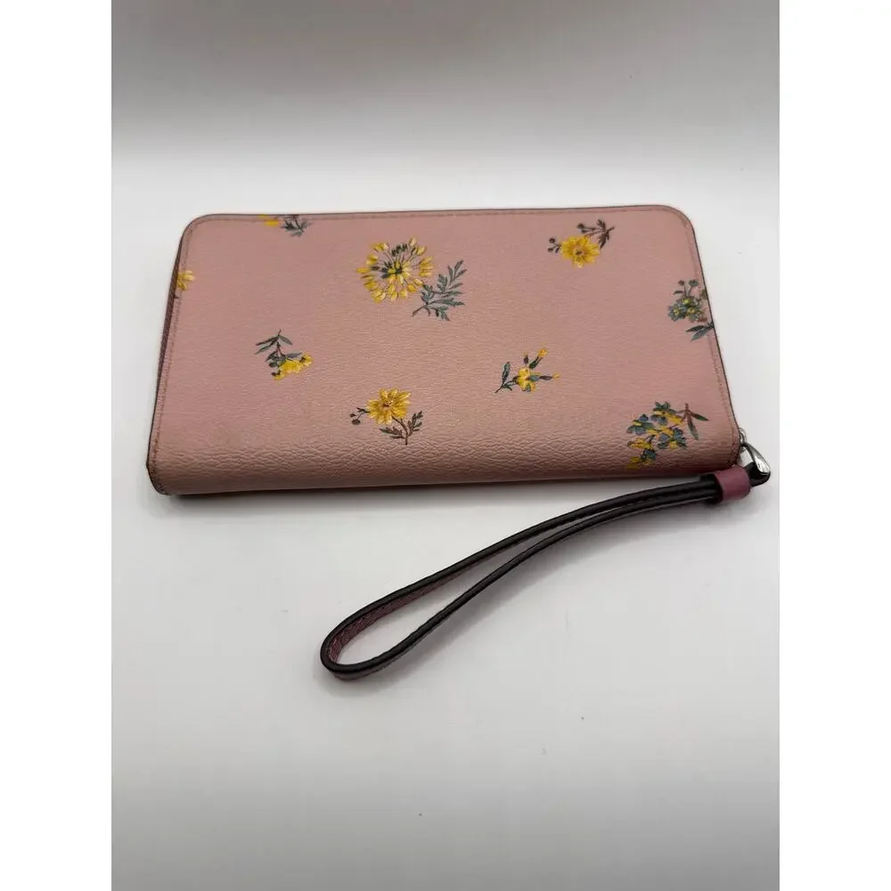 Coach Large Phone Wallet With Dandelion Floral Print Style 2877 Pink Wristlet